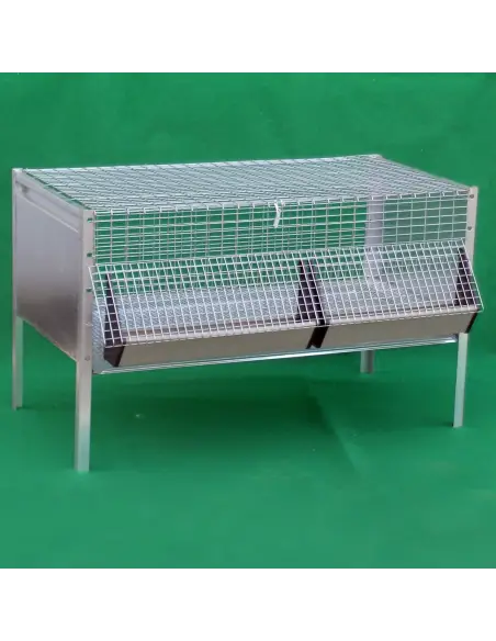 Kükenstall aus verzinktem Gitter mit Futtertrögen und Kotwanne