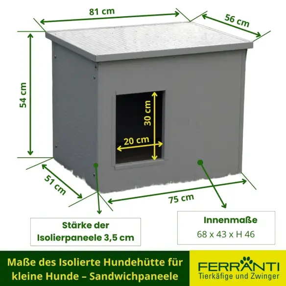 Maße des Isolierte Hundehütte für kleine Hunde – Sandwichpaneele