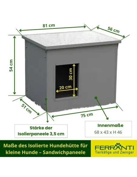Maße des Isolierte Hundehütte für kleine Hunde – Sandwichpaneele