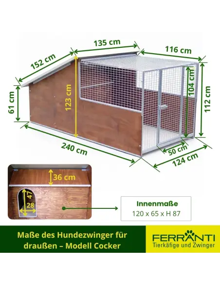 Maße des Hundezwinger für draußen – Modell Cocker